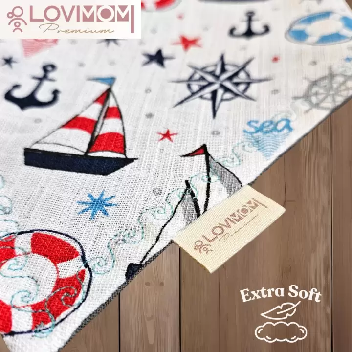 2li Paket Premium %100 Pamuk Ekstra Soft 2 Kat Müslin Bebek Fuları Salya & Mama Önlüğü 3 Çıtçıtlı - Sunshine + Sailor