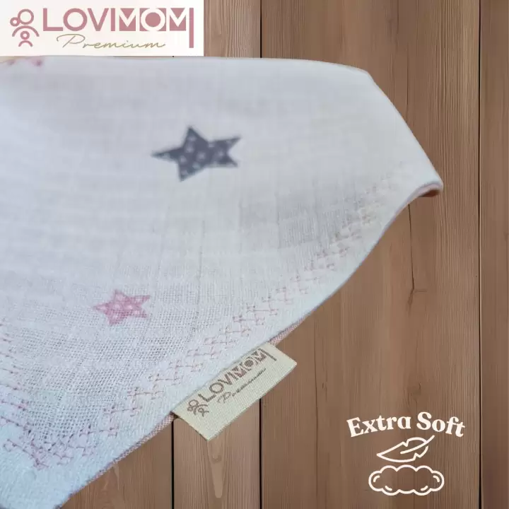 2li Paket Premium %100 Pamuk Ekstra Soft 2 Kat Müslin Bebek Fuları Salya & Mama Önlüğü 3 Çıtçıtlı - Star + Bright