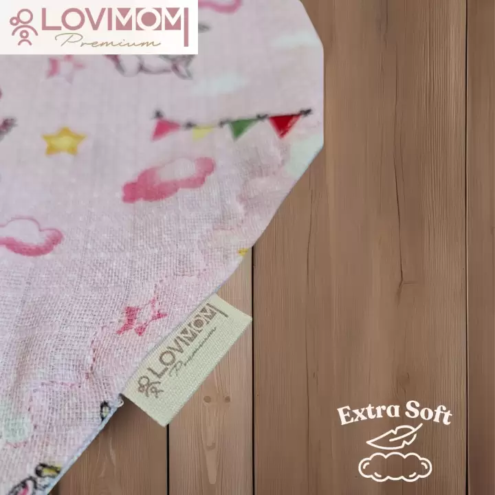 2li Paket Premium %100 Pamuk Ekstra Soft 2 Kat Müslin Bebek Fuları Salya & Mama Önlüğü 3 Çıtçıtlı - Dream + Pinkone