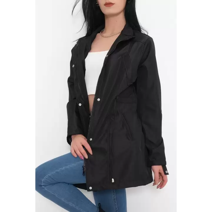 Casual Laminasyon Astarlı Fashion Trenç Siyah