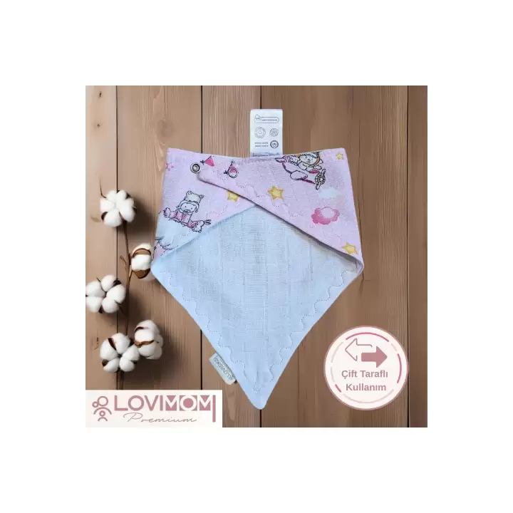 Premium %100 Pamuk Ekstra Soft 2 Kat Müslin Bebek Fuları Salya & Mama Önlüğü 45cm 3 Çıtçıtlı Dream