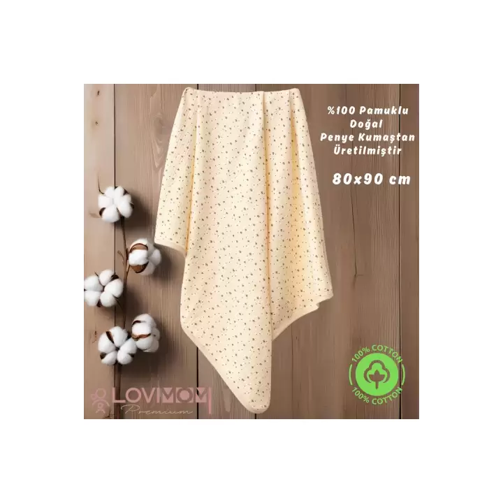 Lovimom %100 Pamuklu Yenidoğan & Bebek Battaniyesi Penye Yumuşak Nefes Alan Kumaş 0-2 Yaş 80x90cm Yıldız