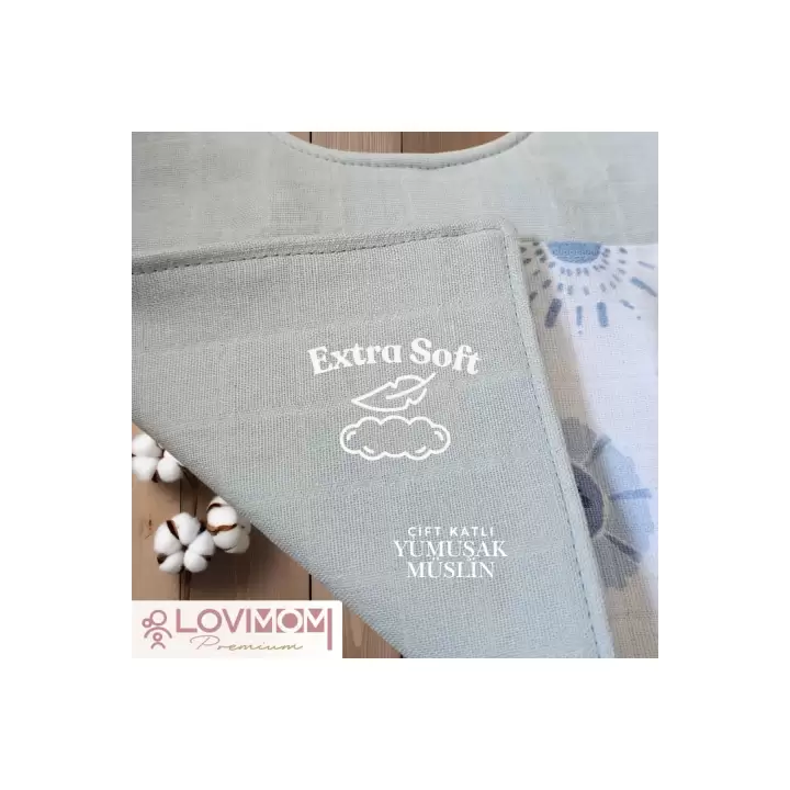 Premium %100 Pamuk Ekstra Soft 2 Katlı Su Geçirmez Müslin Bebek Mama Önlüğü Çıtçıtlı Sunshin 0-2 Yaş