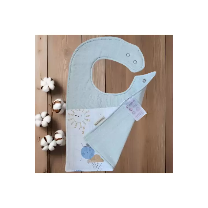 Premium %100 Pamuk Ekstra Soft 2 Katlı Su Geçirmez Müslin Bebek Mama Önlüğü Çıtçıtlı Sunshin 0-2 Yaş