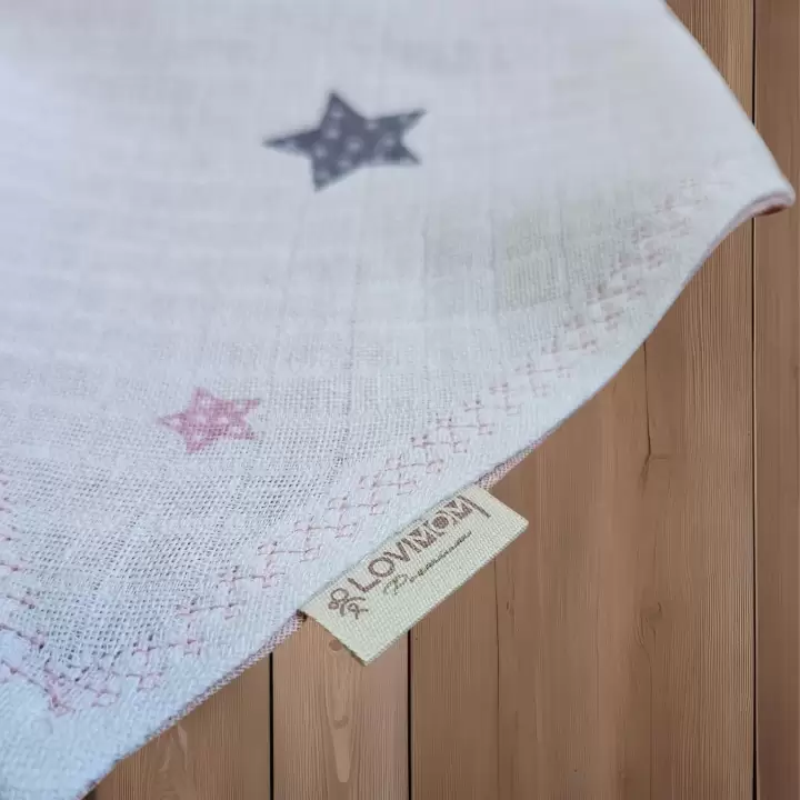 Premium %100 Pamuk Ekstra Soft 2 Kat Müslin Bebek Fuları Salya & Mama Önlüğü 45cm 3 Çıtçıtlı Star