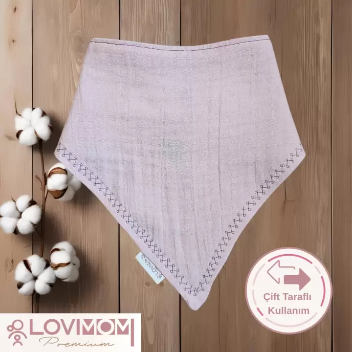 Premium %100 Pamuk Ekstra Soft 2 Kat Müslin Bebek Fuları Salya & Mama Önlüğü 45cm 3 Çıtçıtlı Star