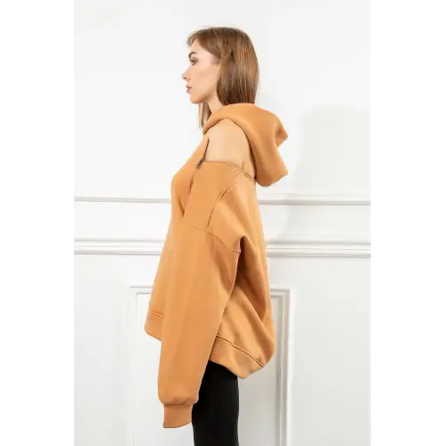 Casual 3 Iplik Örme Kumaş Basen Altı Boy Fermuar Detaylı Kadın Sweatshirt