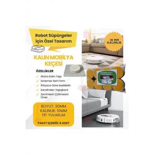 Kalın Yüksek Sert Mobilya Keçesi 30mm (8Lİ) Zemin Koruma Robot Süpürge Için Mobilya Yükseltici