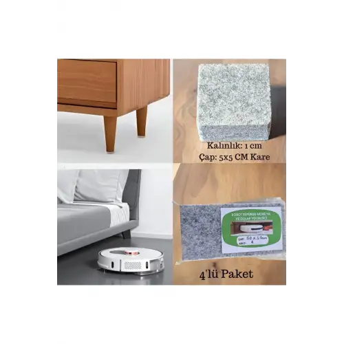 Kalın Mobilya Keçesi, Mobilya Yükseltici, Parke Koruma, Robot Süpürge Mobilya Yükseltici 5x5cm 4lü