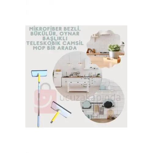Çift Taraflı Mikrofiber Teleskobik Oynar Başlıklı Çok fonksiyonlu Zemin & Cam Temizleyici Mop Çekpas