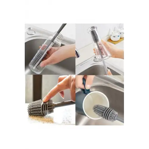 2 Adet Uzun Saplı Silikon Bardak ve Kavanoz Yıkama Fırçası