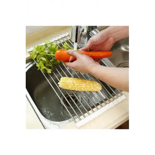 Evye Üstü Katlanır Nihale Paslanmaz Çelik Pratik Sebze Meyve Bulaşık Kurutma Süzgeci