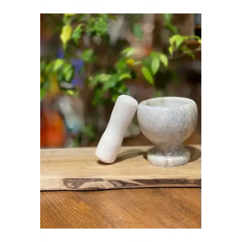 El Yapımı Doğal Cilalı Mermer Havan Baharat ve Sarımsak Öğütücü Dövücü Doğal Taş 1 Adet