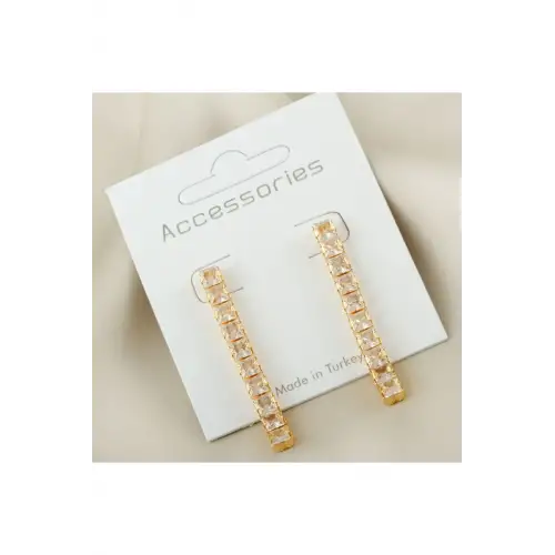 Yeni Sezon Fashion Kare Kalın Zirkon Taşlı Kararmaz Küpe 4.5cm