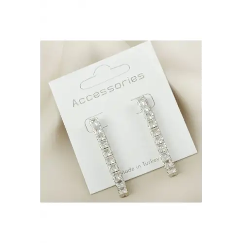 Fashion Kare Kalın Zirkon Taşlı Kararmaz Küpe Yeni Sezon 4.5cm