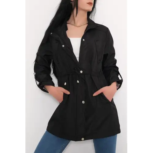 Casual Laminasyon Astarlı Fashion Trenç Siyah