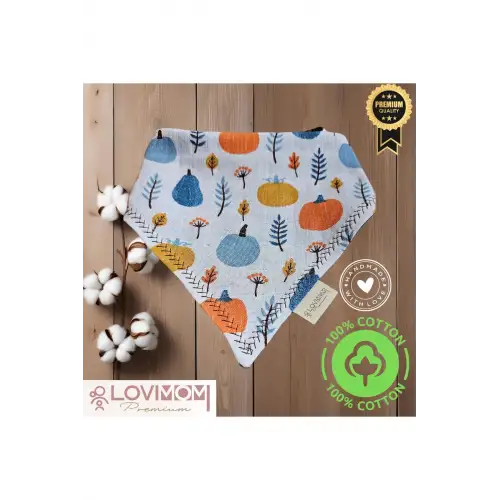 Premium %100 Pamuk Ekstra Soft 2 Kat Müslin Bebek Fuları Salya & Mama Önlüğü 45cm 3 Çıtçıtlı Pumpkin