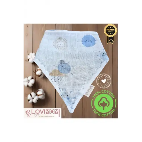 Premium %100 Pamuk Ekstra Soft 2 Kat Müslin Bebek Fuları Salya & Mama Önlüğü 45cm 3 Çıtçıtlı Sunshine