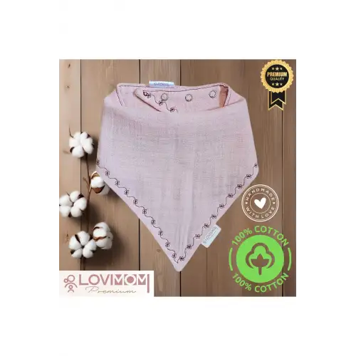 Premium %100 Pamuk Ekstra Soft 2 Kat Müslin Bebek Fuları Salya & Mama Önlüğü 45cm 3 Çıtçıtlı Pinkone