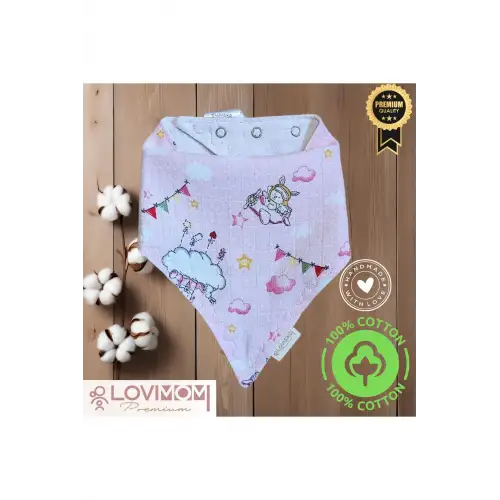 Premium %100 Pamuk Ekstra Soft 2 Kat Müslin Bebek Fuları Salya & Mama Önlüğü 45cm 3 Çıtçıtlı Dream