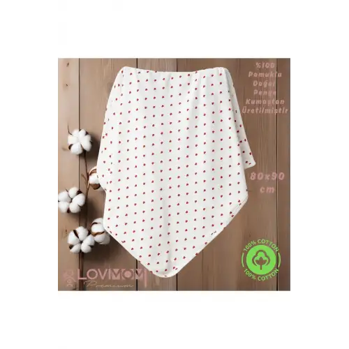 Lovimom %100 Pamuklu Yenidoğan & Bebek Battaniyesi Penye Yumuşak Nefes Alan Kumaş 0-2 Yaş 80x90cm KALP