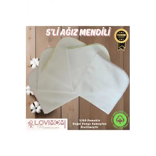 Lovimom %100 Pamuk Penye Bebek Ağız Mendili 5’li Set Ekstra Yumuşak, Büyük Boy Salya Mendili 28x28 cm
