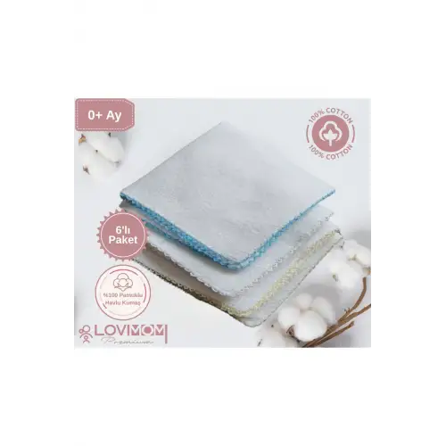 %100 Pamuk Havlu Kumaş Bebek Mendil 6’lı Set Ekstra Yumuşak, Büyük Boy Ter Bezi 28x28 cm