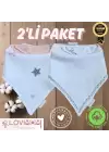 2li Paket Premium %100 Pamuk Ekstra Soft 2 Kat Müslin Bebek Fuları Salya & Mama Önlüğü 3 Çıtçıtlı - Star + Bright