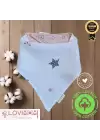 Premium %100 Pamuk Ekstra Soft 2 Kat Müslin Bebek Fuları Salya & Mama Önlüğü 45cm 3 Çıtçıtlı Star