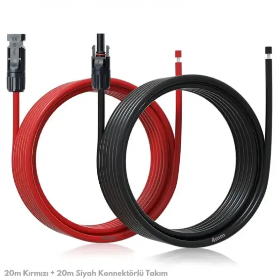 4mm 20m Kırmızı + 20m Siyah Solar Kablo ve Konnektör Set