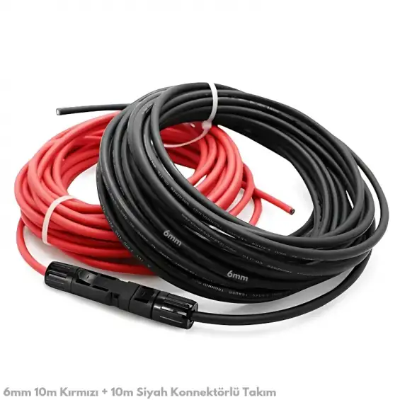 6mm 10m Kırmızı + 10m Siyah Solar Kablo ve Konnektör Set