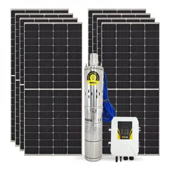 8 adet Güneş Paneli ile Çalışan 2200 Watt Sulama Paketi - Max.200 Metre - Max.11 Ton Su