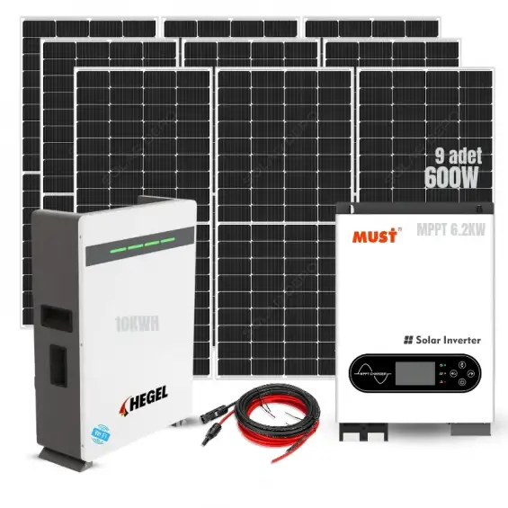 Tam Off Grid 10KWH Solar Enerji Paketi – 9x600W Gazioğlu Panel + Hegel 51.2V 200Ah LiFePO4 Akü + 6.2KW İnverter