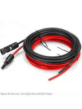 10mm 5m Kırmızı + 5m Siyah Çift İzolasyonlu Solar Kablo ve Konnektör Set