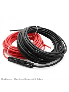 4mm 10m Kırmızı + 10m Siyah Solar Kablo ve Konnektör Set