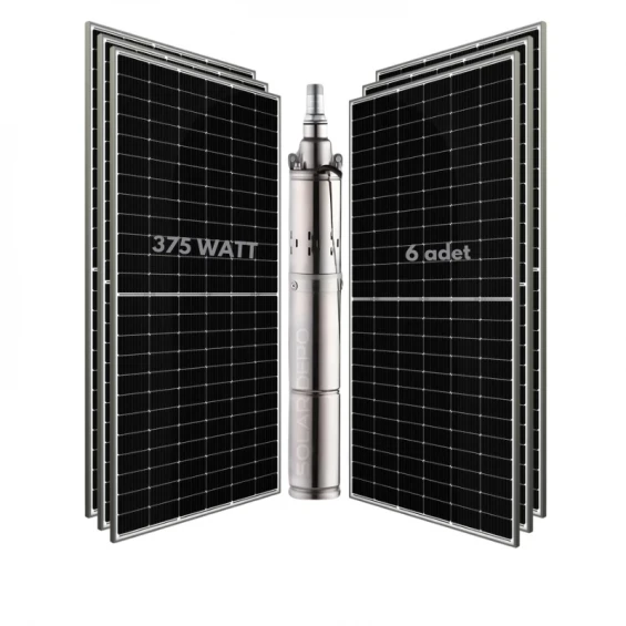 6 adet Güneş Paneli ile Çalışan 72 Volt Sulama Paketi - Max.120 Metre - Max.2m³ Su