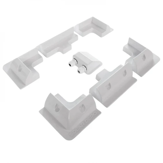 Karavan Güneş Paneli Beyaz Montaj Seti - 7 Parça Komple Braket Seti (4 Köşe + 2 Yan + Kablo Kapağı)