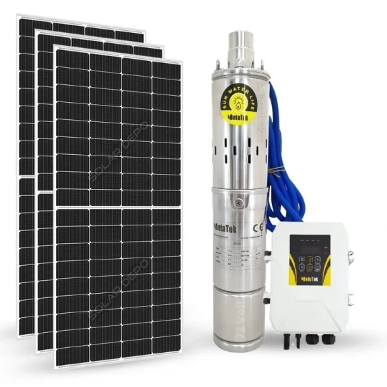 3 adet Güneş Paneli ile Çalışan Hegel 72 Volt Sulama Paketi - Max.90 Metre - Max.4 Ton Su