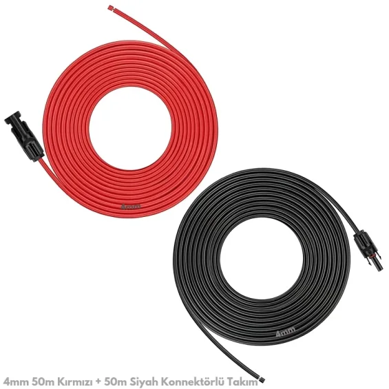 4mm 50m Kırmızı + 50m Siyah Solar Kablo ve Konnektör Set