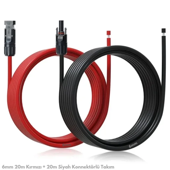6mm 20m Kırmızı + 20m Siyah Solar Kablo ve Konnektör Set