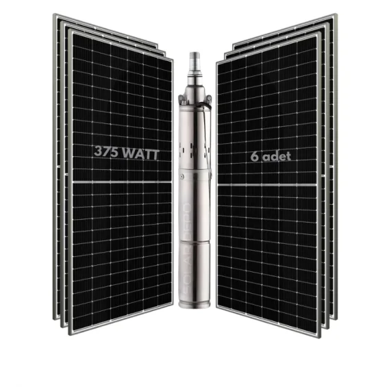 6 adet Güneş Paneli ile Çalışan 72 Volt Sulama Paketi - Max.120 Metre - Max.2m³ Su