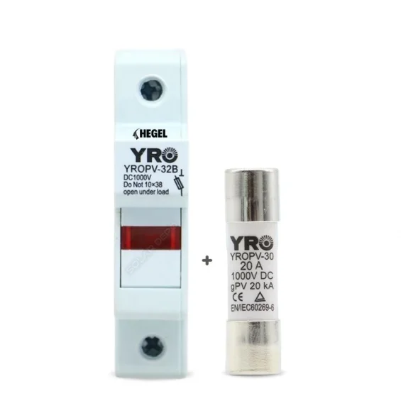 Hegel DC 1000V 20KA Kartuş Yuvası + Hegel DC 20A 1000V Kartuş Sigorta