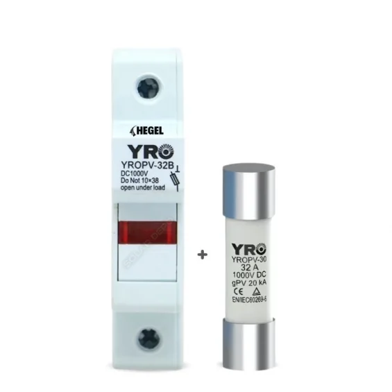 Hegel DC 1000V 20KA Kartuş Yuvası + Hegel DC 32A 1000V Kartuş Sigorta