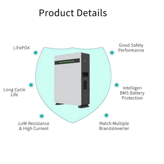 Hegel LiFePO4 Akü 51.2V 200Ah 10KWH Duvar Tipi Lityum Akü + Wifi