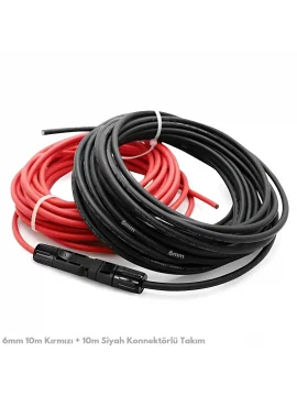 6mm 10m Kırmızı + 10m Siyah Solar Kablo ve Konnektör Set