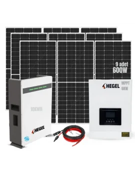 Tam Off Grid 10KWH Solar Enerji Paketi – 9x600W Gazioğlu Panel + Hegel 51.2V 200Ah LiFePO4 Akü + 6KW İnverter