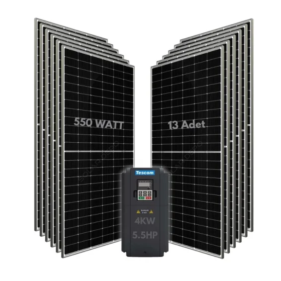 4KW 5.5HP 3Faz 380V Güneş Paneli ile Dalgıç Pompa Sistemi