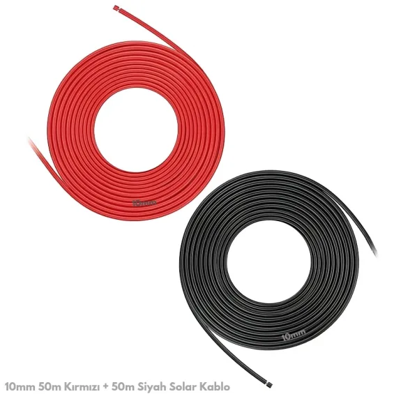 10mm 50m Kırmızı + 50m Siyah Çift İzolasyonlu Solar Kablo