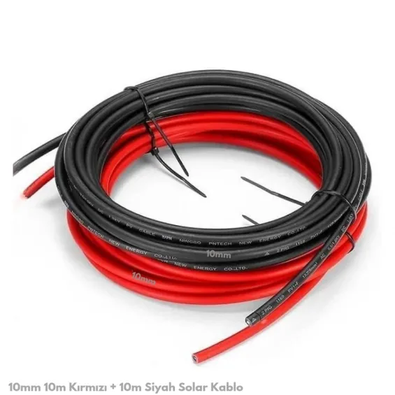 10mm 10m Kırmızı + 10m Siyah Çift İzolasyonlu Solar Kablo