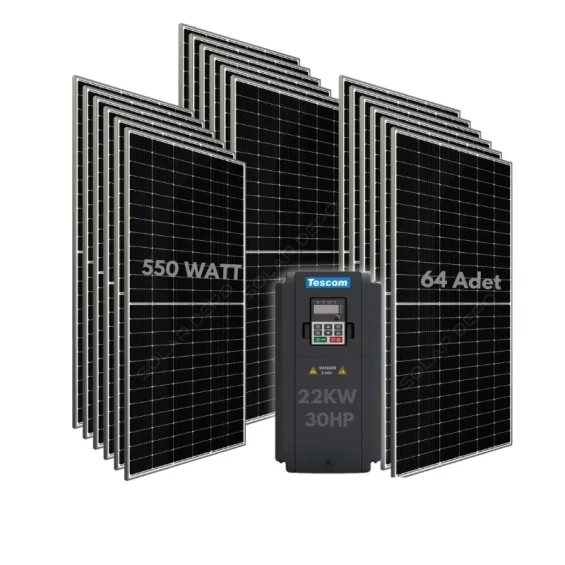 22KW 30HP 3Faz 380V Güneş Paneli ile Dalgıç Pompa Sistemi